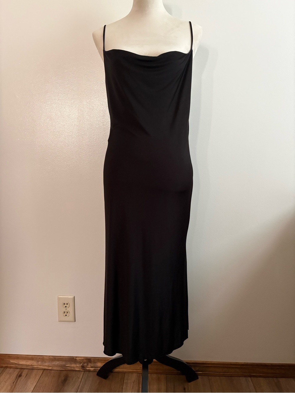 Sincerely Jules 90’s Black Cowl Neck Drape Midi Slip Dress Lightweight Large